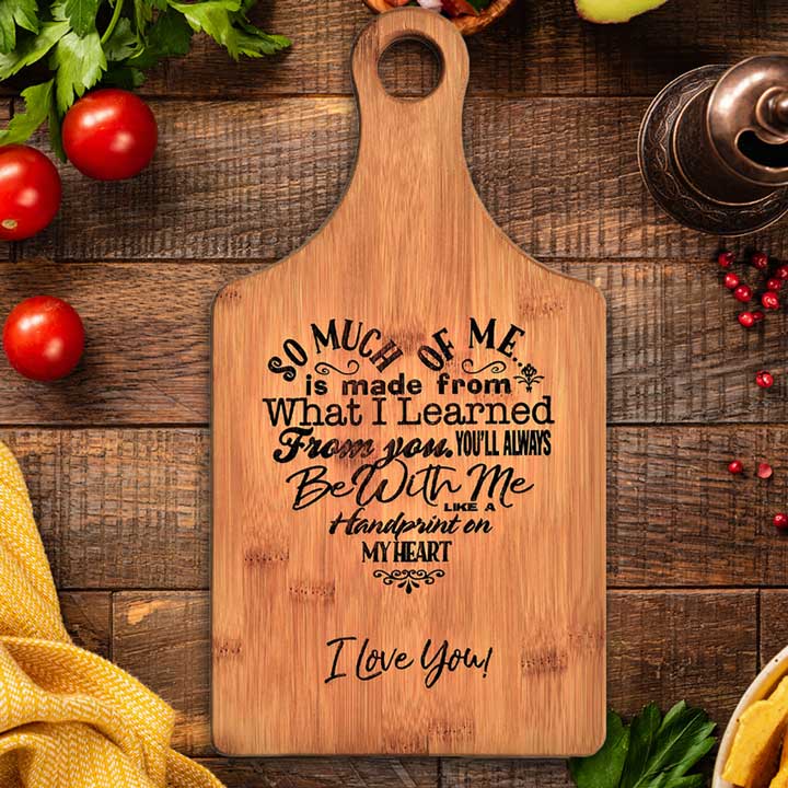 Wooden Cutting Board For Mom - Engraved With "Recipe For A Mom" Poem & Heart Cut-Out (12x9 Inches)