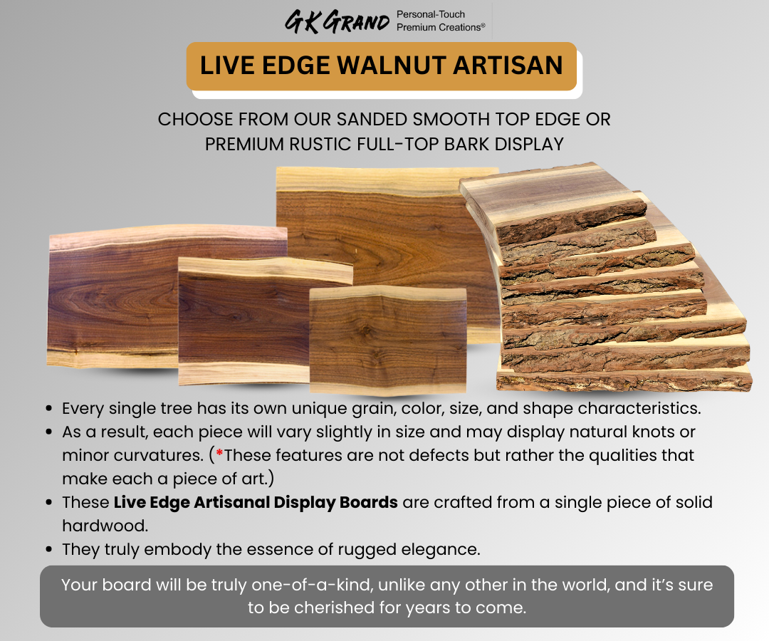 Live Edge Design Ravi Personalized Custom Engraved Rustic Wedding Live Edge Walnut Cutting B ...