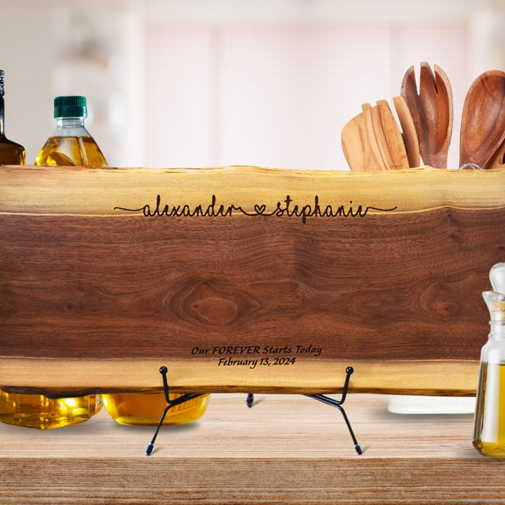 Personalized Engraved Walnut Charcuterie Board - Custom Live Edge Serving Tray for Weddings, Events, and Parties
