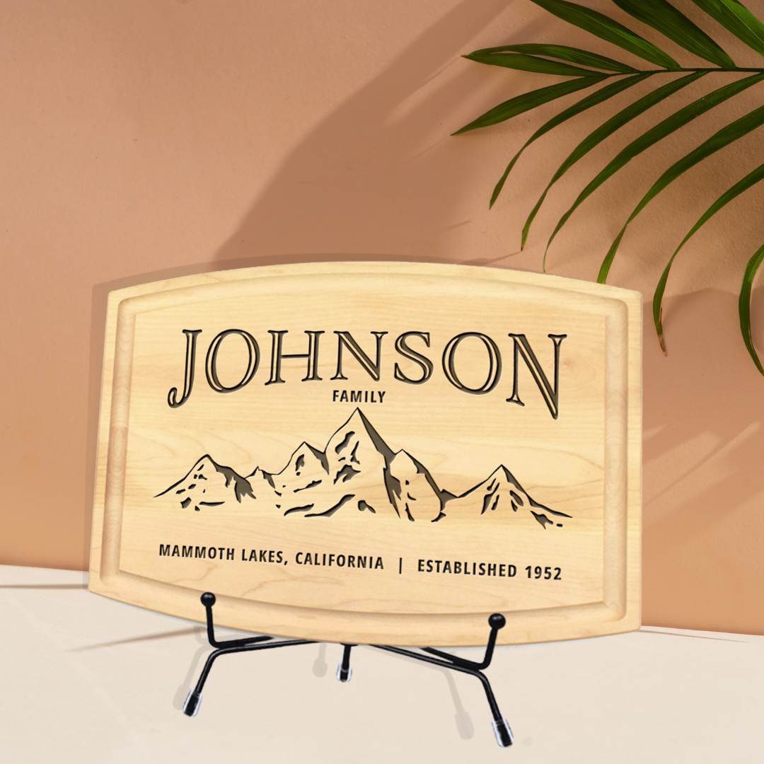 Personalized Maple Cutting Board with Mountain Family Monogram - Premium Engraved Gift