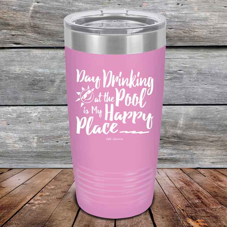 Day Drinking at the Pool is My Happy Place - Powder Coated Etched Tumbler