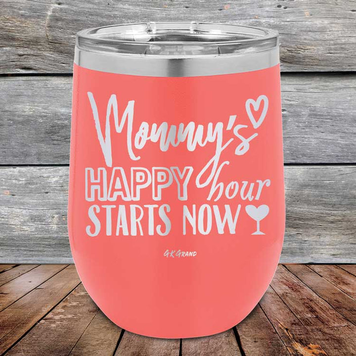 Mommy's Happy Hour Starts Now - Powder Coated Etched Tumbler