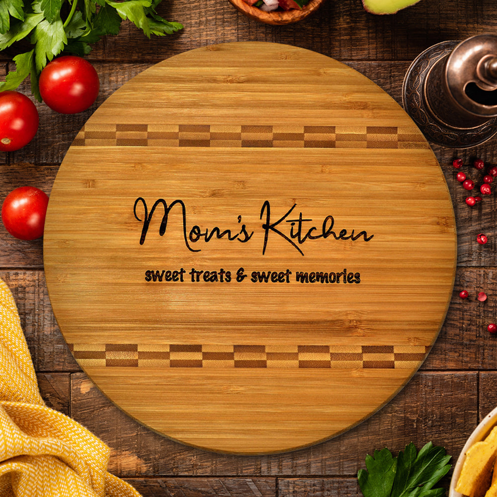 Mom's Kitchen 2-Tone Bamboo Cutting Board - Great Meals, Sweet Treats, Loving Memories