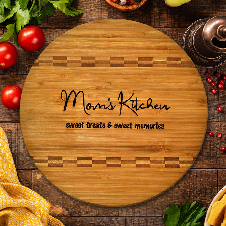 Mom's Kitchen 2-Tone Bamboo Cutting Board - Great Meals, Sweet Treats, Loving Memories